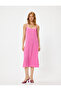 Thin Strap Midi Dress with Slit Detail in Crepe Fabric - 3