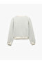 Long Balloon Sleeve Applique Detail Crew Neck Striped Sweatshirt - 4