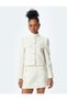 Buttoned Long Sleeve Round Neck Tweed Jacket - 5