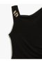 Sleeveless Degaje Collar Long A-Line Draped Dress with Metal Accessories - 5