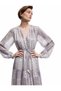 Lined Ethnic Patterned Shimmering Long-Sleeve Tie-Detail Long V-Neck Chiffon Dress - 3
