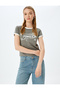 Slogan Printed Crew Neck Short Sleeve Trim Slim Fit T-Shirt