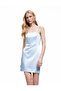 Mini Strapless Satin Evening Dress with Stone Strap Detail
