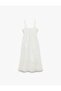 Cotton Midi Strap Brodeled Scalloped Flared Dress with Window Detail on the Back - 4