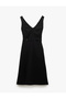 Crepe Fabric Sleeveless Pocketed Belted Slim Fit A-Line Midi Length V-Neck Dress - 3