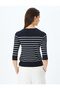 Round Neck 3/4 Long Sleeve Striped Knitwear Sweater - 4