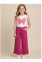 Girl's Pink Butterfly Appliqué Strap Blouse and Flared Pants Set - 3