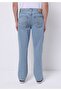 Regular Fit Mid Waist Straight Leg Men's Light Indigo Denim Jean Trousers with Pockets - 2
