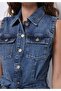 Slim Fit Straight Women's Blue Sleeveless Dress - 4