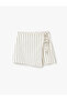 Linen Blended Striped Shorts Skirt with Binding Detail - 3