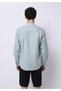 Regular Fit Judge Collar Plain Men's Linen Blend Green Long Sleeve Shirt - 2