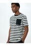 Crew Neck Pocket Detailed Regular Fit Cotton Blended Short Sleeve Stripe T-Shirt