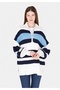 Comfort Fit Zippered Striped Women's Multicolor Sweater