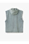 Oversize Cotton Sleeveless Denim Vest with Hooded Zippered Flap Pockets - 4