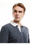 Long Sleeve Cotton Blended Color Contrast Basic Polo Neck Sweatshirt - 2