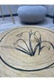Boho 902 Floral Patterned Round Natural Color Double Sided Carpet Made with Jute Nature Yarn - 4