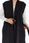 Plus Size Women's Summer Sweat-Proof Hijab Two-Piece Mother's Set Pants Belted Pocketed Black Long Vest - Wrinkled Fabric - 2