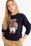 Crew Neck Bear Printed Knitwear Sweater for Girls G3068A825Au - 2
