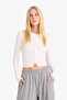 Fitted Crew Neck Corded Fabric Ribbed Knit Cardigan F9348Ax25Au - 3