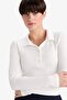 Slim Fit Polo Neck Basic Plain Corded Fabric Ribbed Knit Long Sleeve T-Shirt G1579Ax25Au - 3