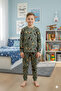 Vintage Airplane Patterned 100% Cotton Single Jersey Combed Fabric Long Sleeve Boys' Pajama Set