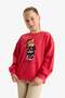 Oversize Wide Fit Crew Neck Printed Sweatshirt Girls E7841A825Au - 3