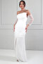 Women's 3-Piece Design Evening Dress Strapless Front Ruched Lined Long Dress Mock Neck Lace Blouse - 3