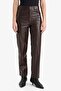 Straight Fit Pocketed Short Leg Ankle Length Leather Pants G1274Ax25Au - 4
