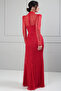Women's 3-Piece Design Evening Dress Strapless Front Ruched Lined Long Dress Mock Neck Lace Blouse - 6