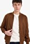 Slim Fit Suede College Collar Zip-Up Double Pocketed Transitional Spring Bomber Jacket A3866AX - 4