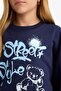 Oversize Wide Fit Crew Neck Printed Sweatshirt Girls E6755A825Au - 5