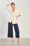 Women's Striped Linen Blazer Jacket - Natural - 3