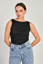 Women's Gathered Side Boat Neck Bodysuit - Black - 2