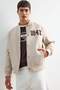 Regular Fit Bomber Jacket with College Collar, Embroidered Detail, Inner Pockets, and Snap Button Closure F5096AX25AU
