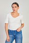 Women's deep v-neck short sleeve bodysuit - ecru