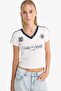 Fitted V-Neck Printed Ribbed Short Sleeve T-Shirt F9514Ax25Hs