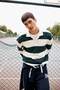 Boxy Fit Relaxed Fit Polo Neck Button Striped Sweatshirt F0857Ax25Au