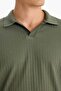 Regular Fit Crinkled Vertical-Textured Lightweight Polo Neck Short Sleeve T-Shirt E1207AX25AU - 5