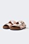 Women's Double Striped Flat Sole Slippers F7557Ax25Hs