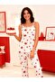 Strawberry Cherry Kitten Pattern Cute Women's Pajama Set Lace Details Bamboo Soft