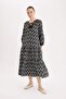 A-Line V-Neck Print Long Sleeve Midi Dress D8912Ax25Sp