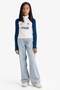 Fitted High Neck Zipper Printed Ribbed Camisole Long Sleeve T-Shirt Girls E9654A825Au - 2
