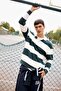 Boxy Fit Relaxed Fit Polo Neck Button Striped Sweatshirt F0857Ax25Au - 2