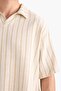 Oversize Wide Fit Polo Neck Striped Short Sleeve Shirt C7062Ax25Sm - 5