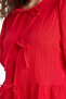 Regular fit crew neck front tie textured red short sleeve blouse f6369ax25hs - 3