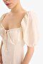 Heart Neckline Slit Linen Blend Short Sleeve Midi Dress C0941Ax25Sm - 6