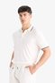 Regular Fit Polo Collar Short Sleeve Textured White Piqué T-Shirt E2621AX25SM - 3
