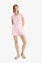 Regular Fit Pajama Set Short Sleeve Top Elastic Waist Shorts E4335Ax25Sp - 2