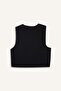 Crop V-Neck Linen Blend Blazer Black Vest C7798Ax25Sm - 7