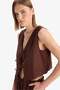 Regular Fit V Neck Tie Crinkle Fabric Sleeveless Blouse F0617Ax25Sm - 4